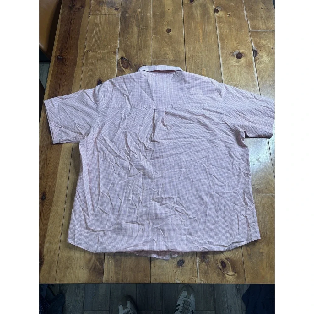 Chaps Men's XL Short Sleeve Casual Button-Down Shirt Pink White Check Easy Care